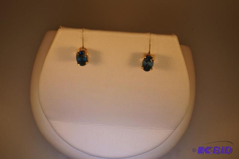 14 Karat Gold Oval Blue Topaz Earrings