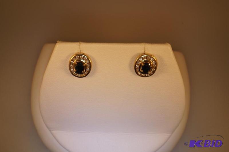 14 Karat Gold Oval Sapphire and Diamond Earrings