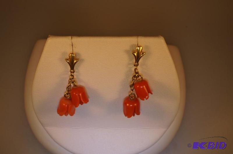 Carved Rose Coral Earrings