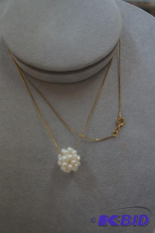 14 Karat Gold Box Chain 24 1.2 Grams w Multi Pearl Pendant