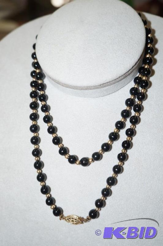 Black and Gold Tone Bead Necklace