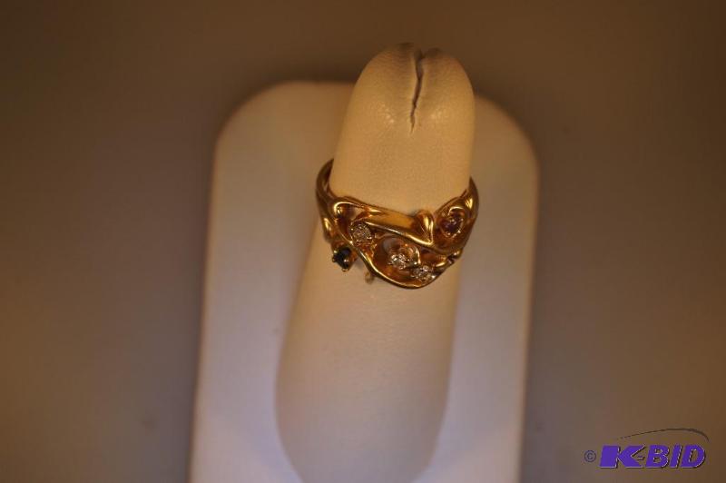 14 Karat Gold Diamond and Gemstone Ring 3.9 Grams