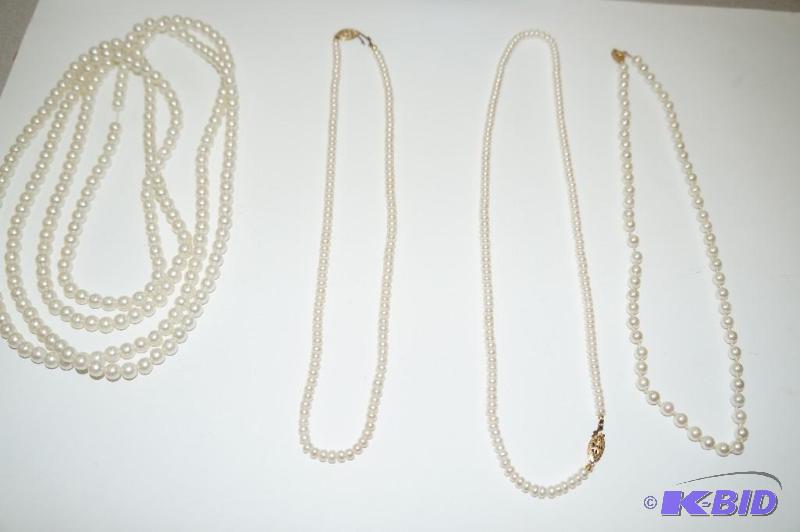 4 Strands Imitation Pearl Necklaces - Various Lengths