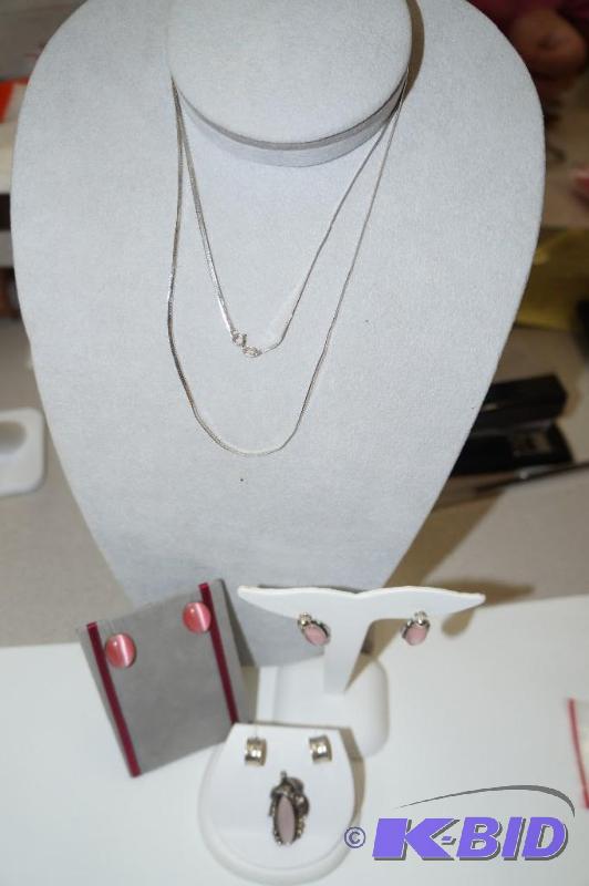 5 Piece Set of Sterling Silver Earrings, Pendant, & Necklaces (Some are Pink Mother of Pearl)