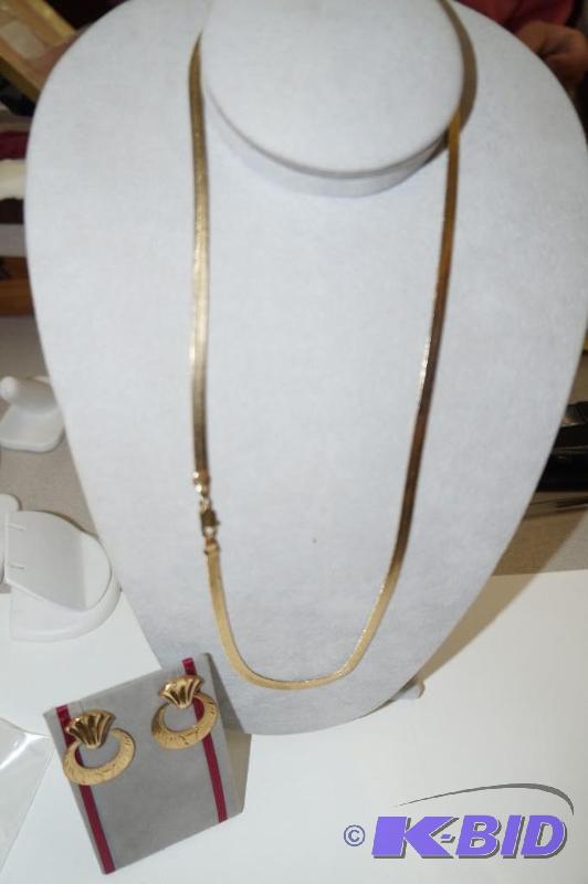Set of Gold Plated Herringbone Necklace & Hoop Earrings