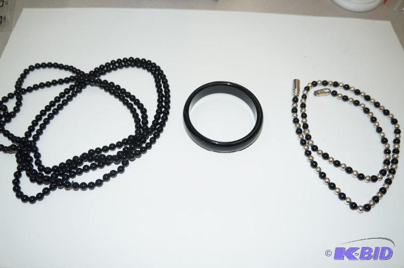 3 Piece Set of Black Onyx & Sterling Bead Necklace, Black Onyx Necklace & a Bracelet