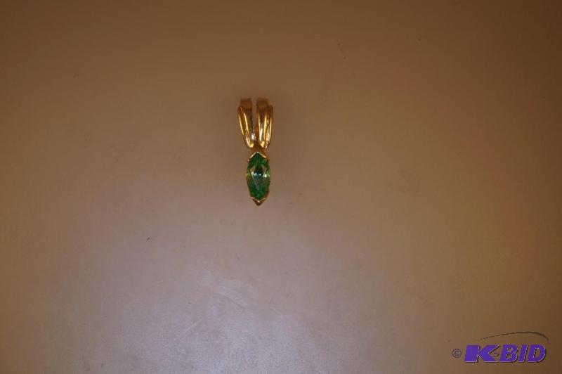 14 Karat Gold Marquise Cut Green Sapphire Pendant