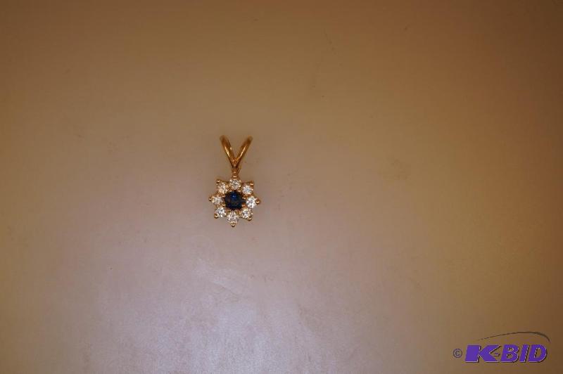 14 Karat Gold Sapphire and Diamond Pendant