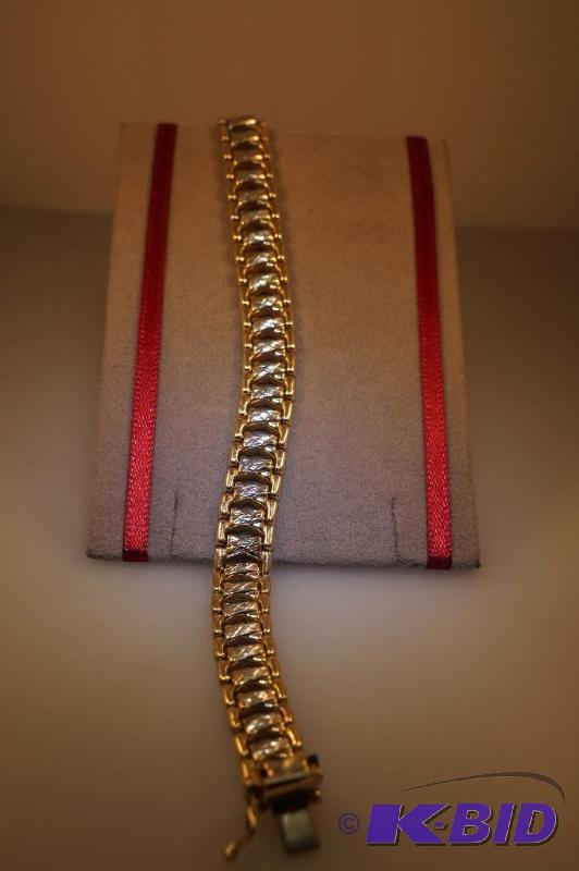 7 14 Karat Two Tone White & Yellow Gold X-Link Bracelet 9.8 Grams