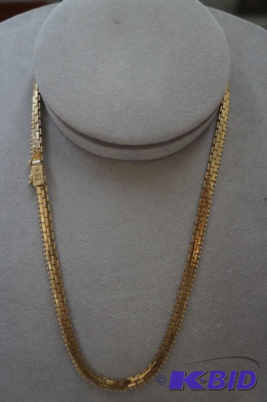 16 Long 14 Karat Yellow Gold Brick Chain 16.9 Grams