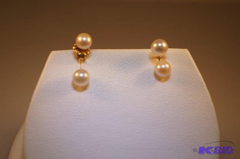 2 Pair of 14 Karat Gold Cultured Pearl Earrings