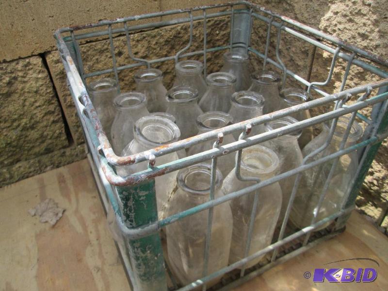 Metal milk crate with bottles 1j...