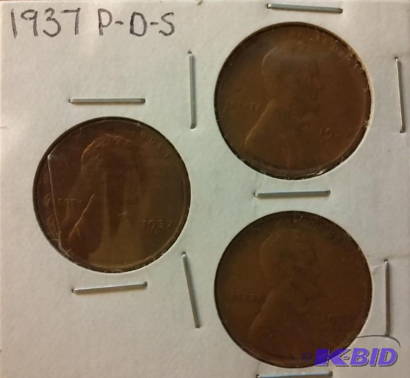 lot 10 image: 1937 LINCOLN WHEAT CENT SET PDS...