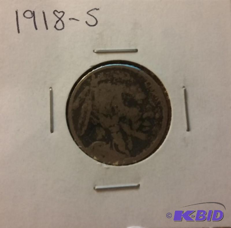 lot 14 image: 1918-S INDIAN HEAD NICKEL BUFFLO NI...