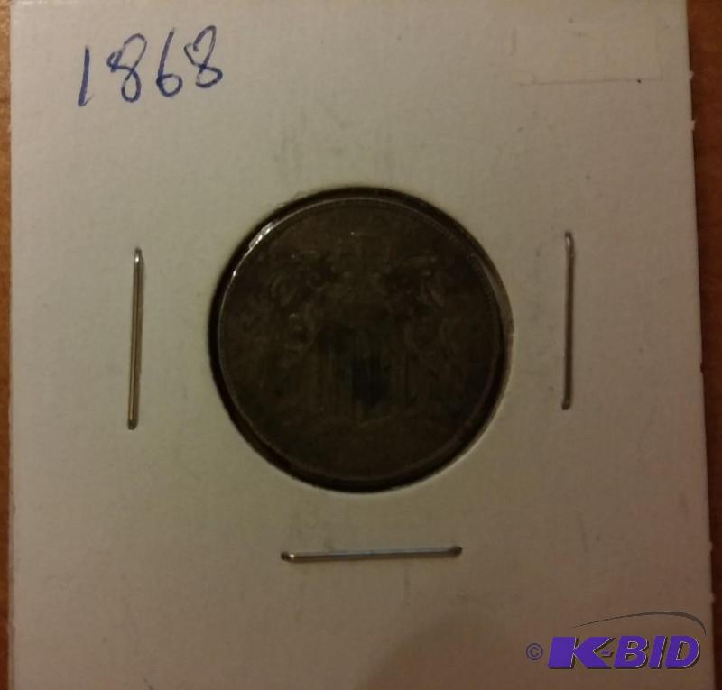 lot 17 image: 1868 SHIELD NICKEL FIVE CENT COIN...