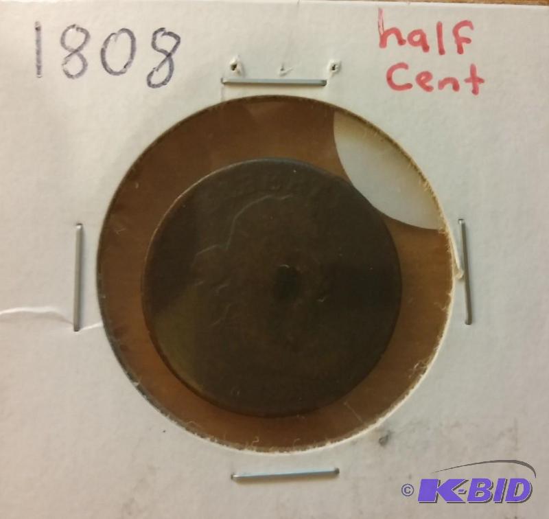 lot 2 image: 1808 ONE HALF CENT COIN...