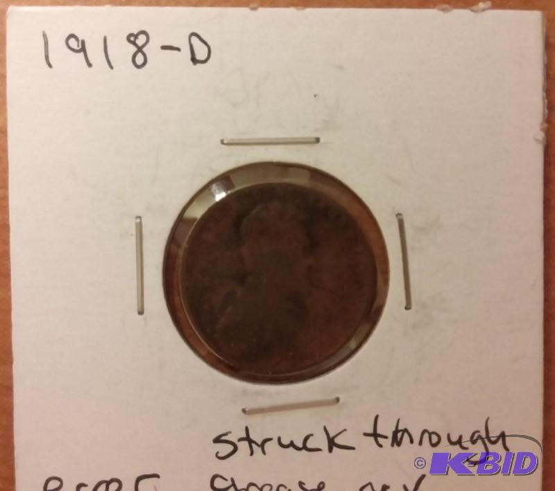 lot 26 image: 1918-D LINCOLN WHEAT CENT ERROR STR...