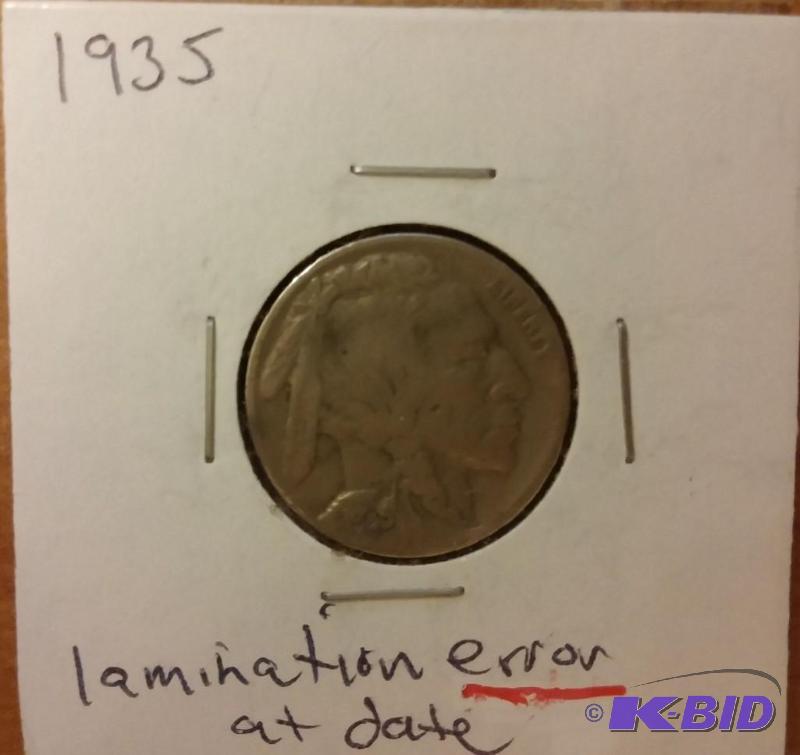 lot 27 image: 1935 INDIAN HEAD BUFFALO NICKEL LAM...