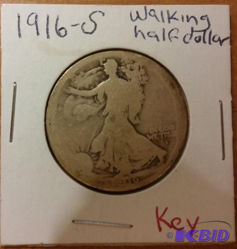 lot 3 image: 1916-S WALKING HALF DOLLAR KEY DATE...