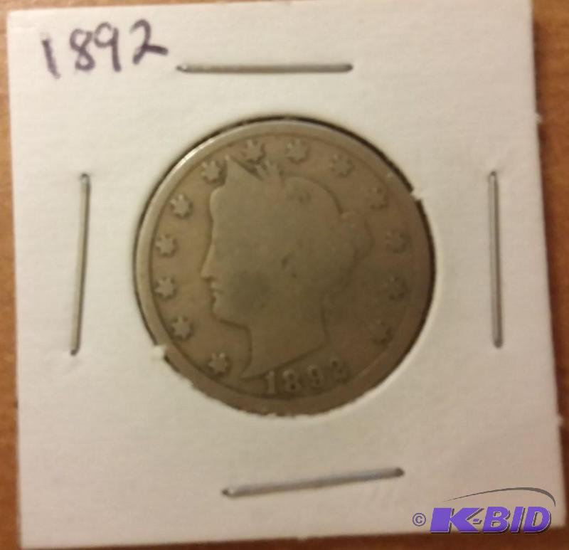 lot 33 image: 1892 V- NICKEL LIBERTY HEAD NICKEL ...