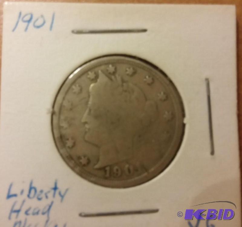lot 38 image: 1901 V- NICKEL LIBERTY HEAD NICKEL ...