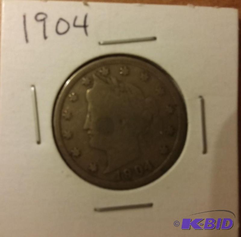lot 39 image: 1904 V- NICKEL LIBERTY HEAD NICKEL ...