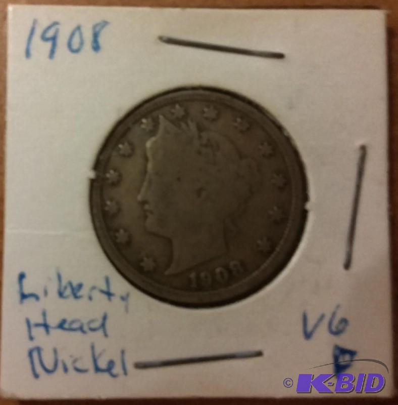 lot 42 image: 1908 V- NICKEL LIBERTY HEAD NICKEL ...