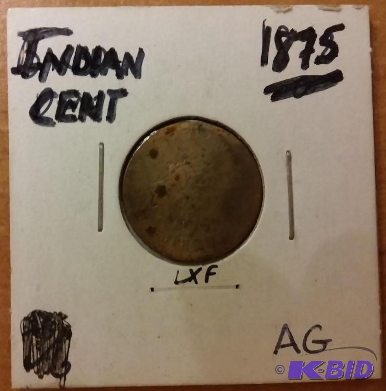 lot 49 image: 1875 INDIAN HEAD PENNY ONE CENT COI...