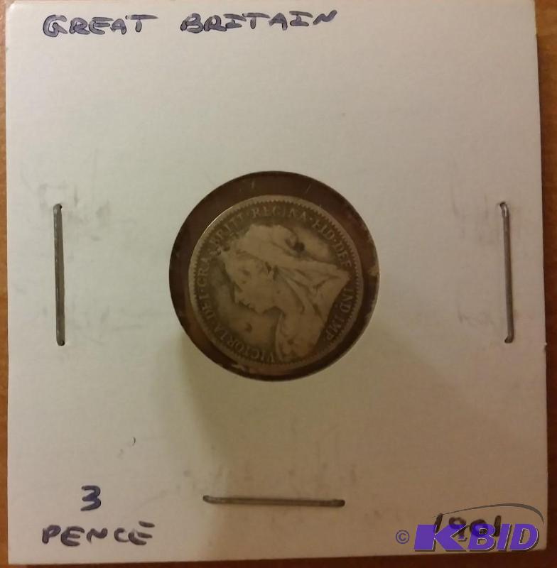 lot 52 image: 1901 3 PENCE GREAT BRITIAN SILVER C...