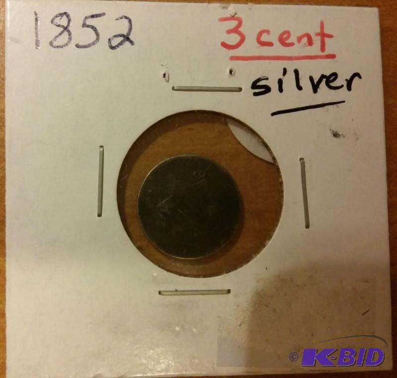 lot 6 image: 1852 3 CENT PIECE SILVER COIN...