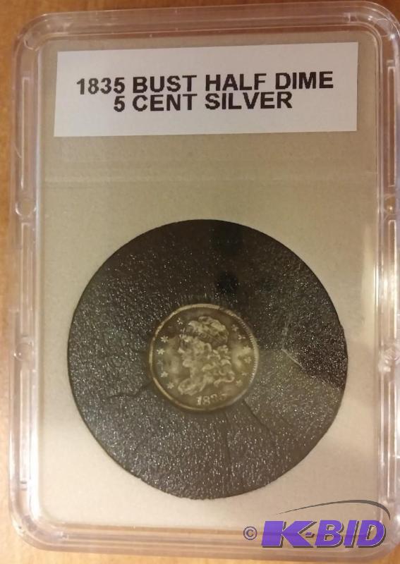 lot 7 image: 1835 BUST HALF DIME FIVE CENT SILVE...