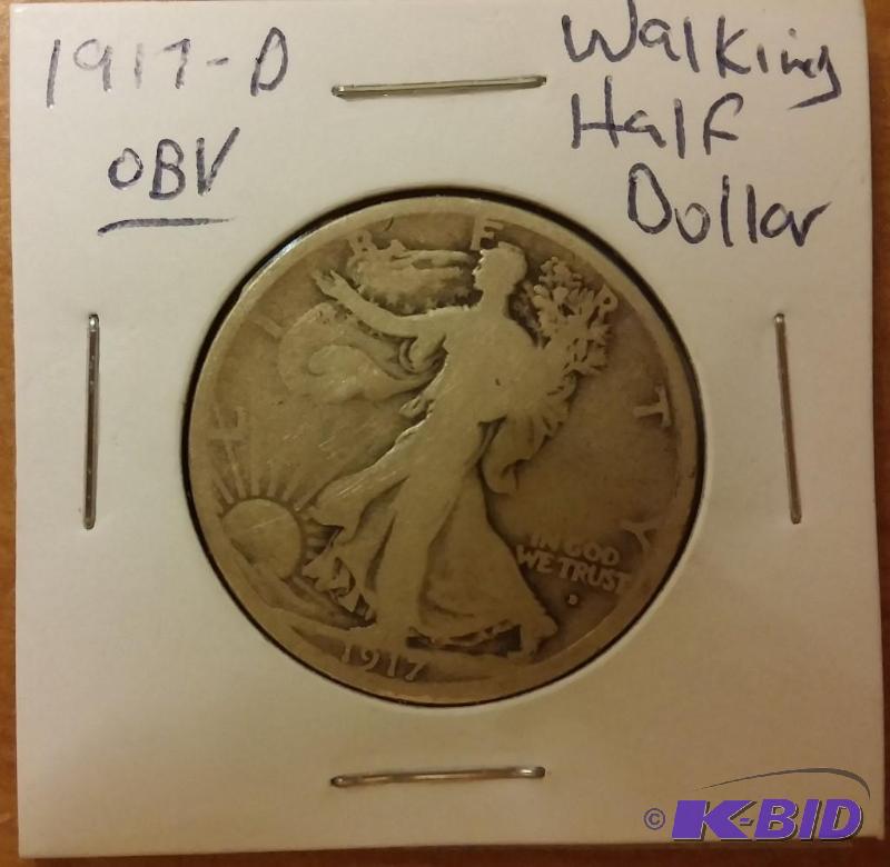 lot 73 image: 1917-D WALKING HALF DOLLAR D ON OBV...