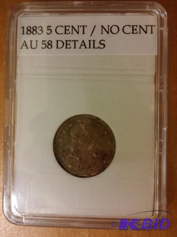 lot 76 image: 1883 FIVE CENT NO CENTS AU 58 DETAI...