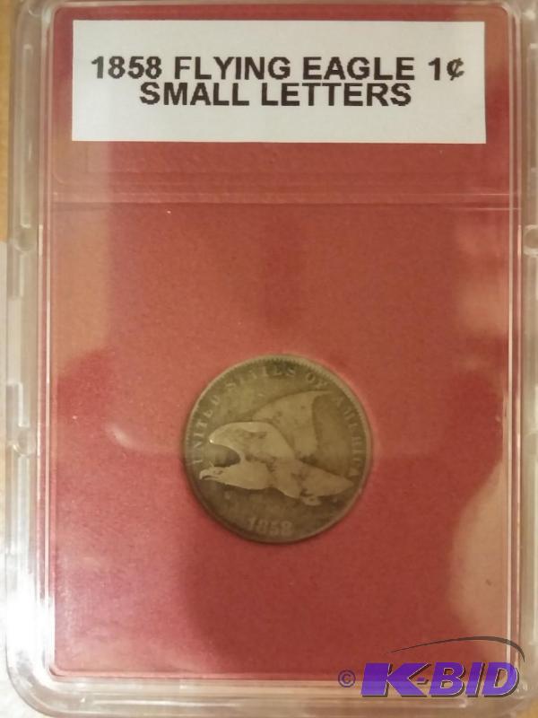 lot 77 image: 1858 FLYING EAGLE ONE CENT SMALL LE...