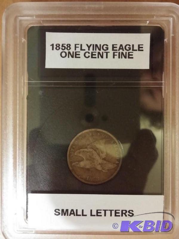 lot 93 image: 1858 FLYING EAGLE SMALL LETTERS ONE...