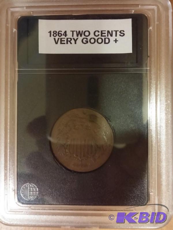 lot 94 image: 1864 TWO CENT VERY GOOD  IN SLAB...