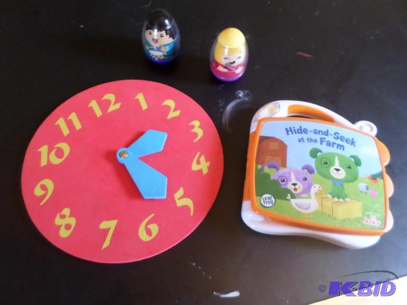Lot of kids toys. Foam clock with m...