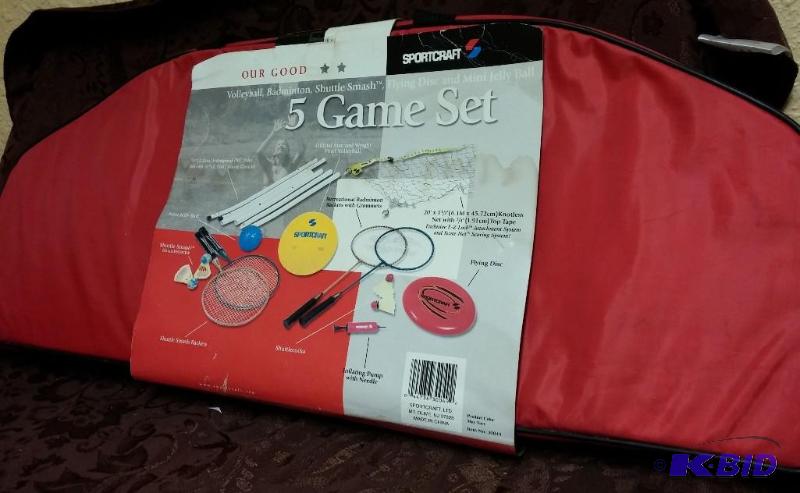 lot 114 image: NEW Sportscraft 5 game set, Badmint...