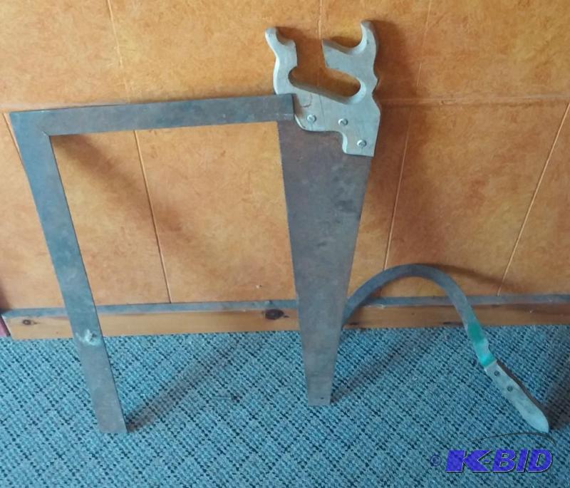 lot 73 image: Square, saw and vintage sickle...