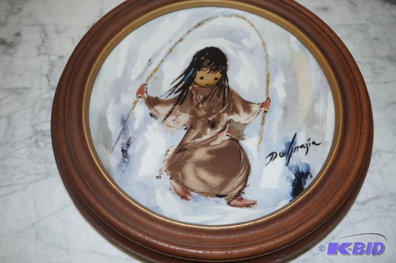 lot 167 image: Merrily, Merrily, Merrily 1988 DeGrazia by Goebel Plate with Wood Frame