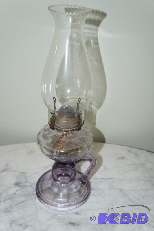 lot 271 image: Vintage Glass Oil Lamp with Amethyst Colored Base