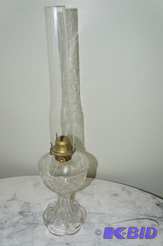 lot 272 image: Vintage Glass Oil Lamp with Pressed Glass Design