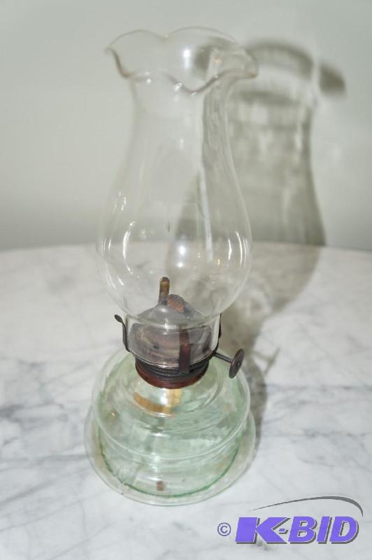 lot 273 image: Vintage Light Green Base Glass Oil Lamp