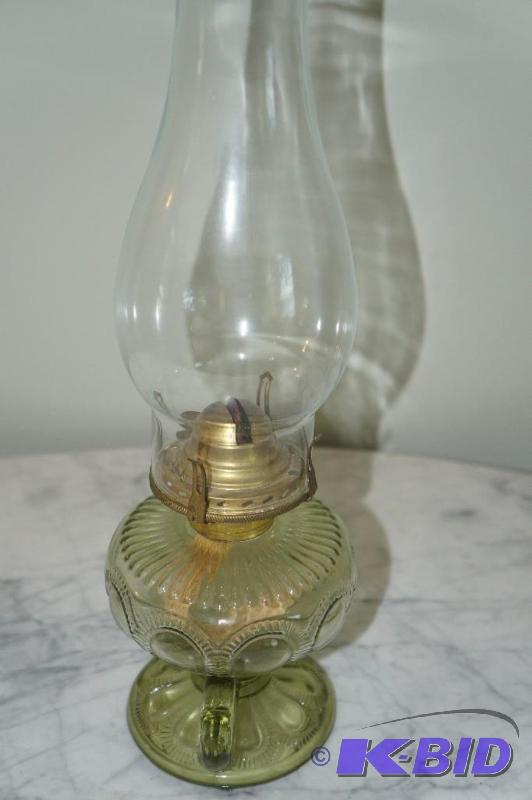 lot 278 image: Vintage Glass Oil Lamp with Light Green Base