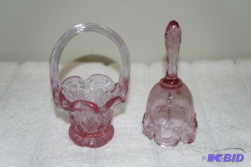 lot 100 image: Fenton Miniature Bell and Ruffled Edge Basket