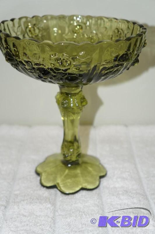 lot 106 image: Fenton Green Pedestal Candy Dish