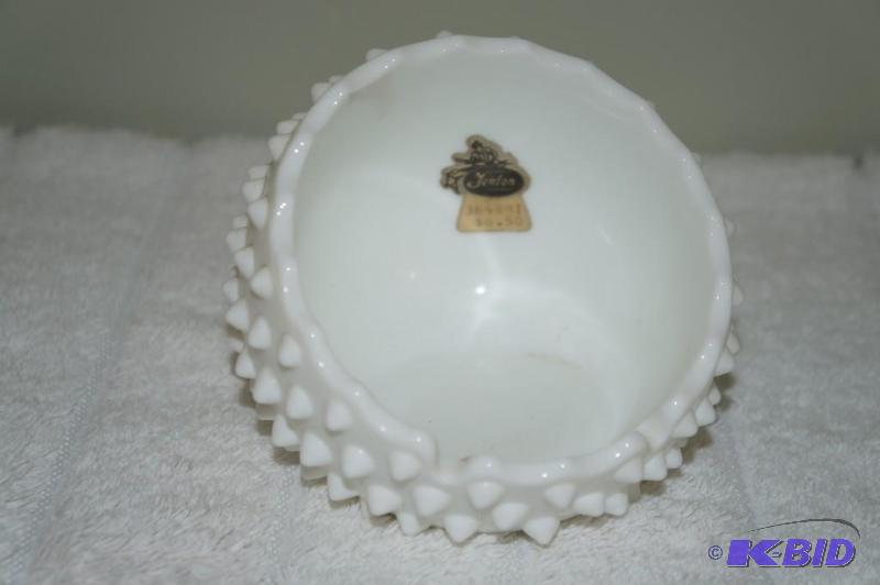 lot 115 image: Fenton Milk Glass Hobnail Candle Holder