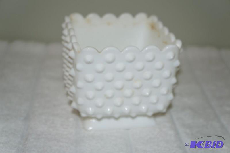 lot 124 image: Fenton Milk Glass Hobnail Footed Candy Dish