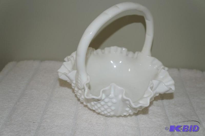 lot 126 image: Fenton Milk Glass Hobnail Basket