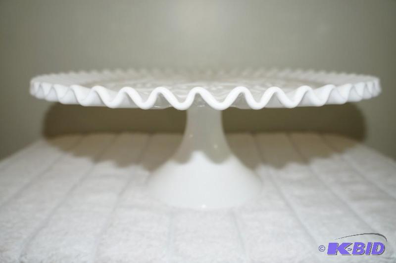 lot 137 image: Fenton Milk Glass Ruffled Edge Cake Platter